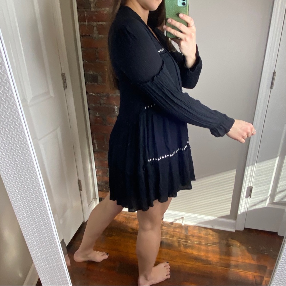 Lulu’s Make Some Waves Black Tiered Long Sleeve Boho Swing Dress Size Small - Picture 10 of 16